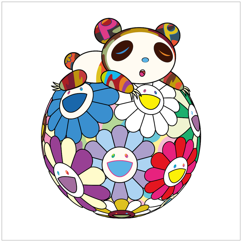 Atop a Ball of Flowers, a Panda Cub Sleeps Soundly by Takashi