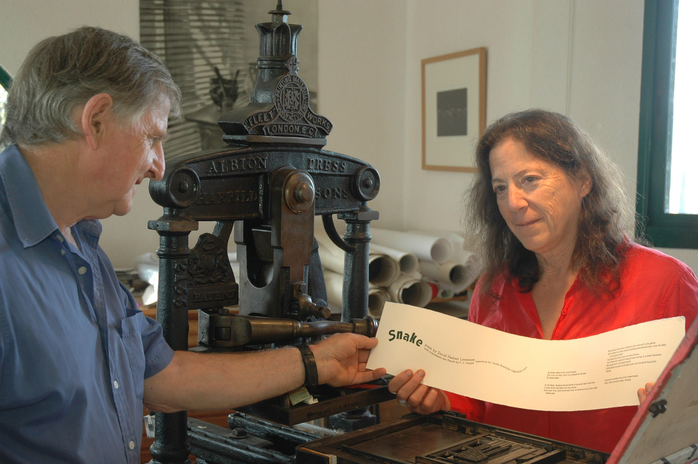 Judith Rothchild and Mark Lintott in their workshop, Octon, France