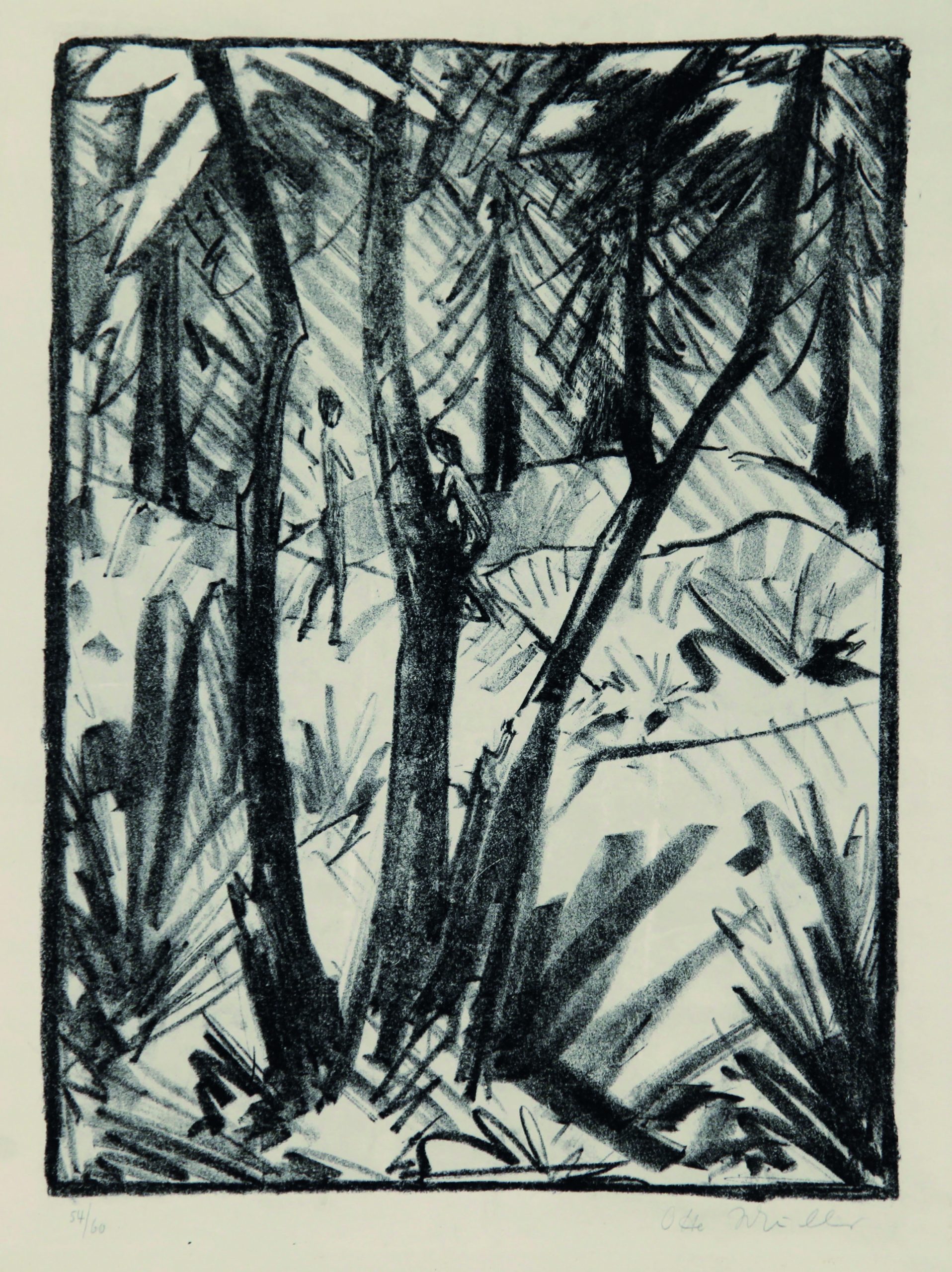 Waldlandschaft mit kleinen Figuren II (Forest Landscape with little Figures II) by Otto Mueller