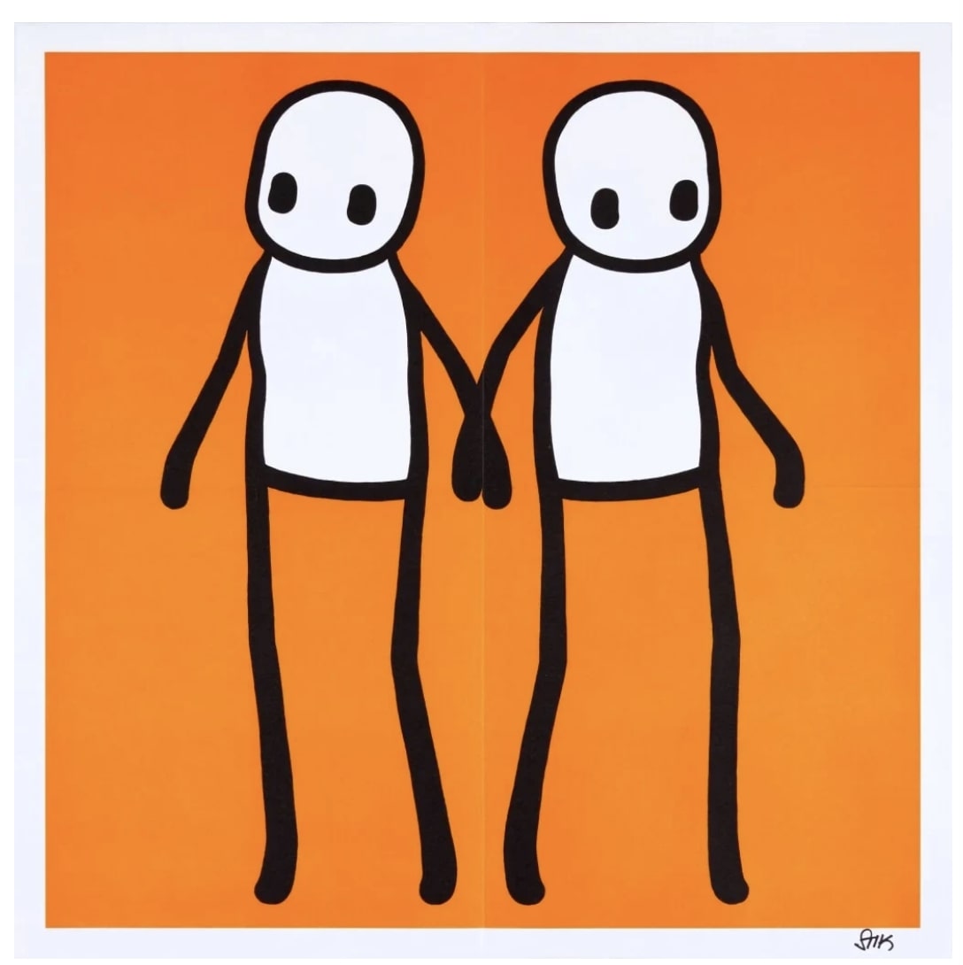 Holding Hands – Orange (Signed) by STIK